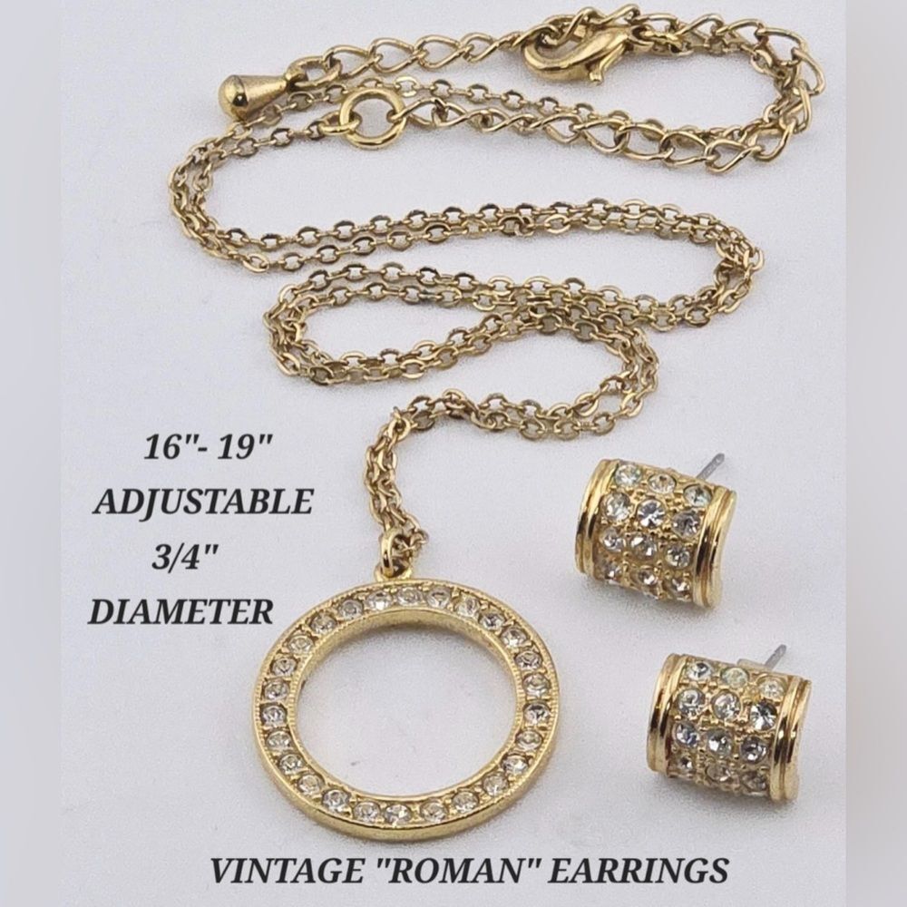 Vintage “Rhinestone Roman Earrings & Necklace Set